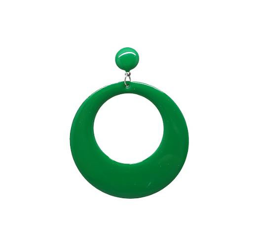 大型火烈鸟圆形珐琅彩环形耳环。绿色植物园